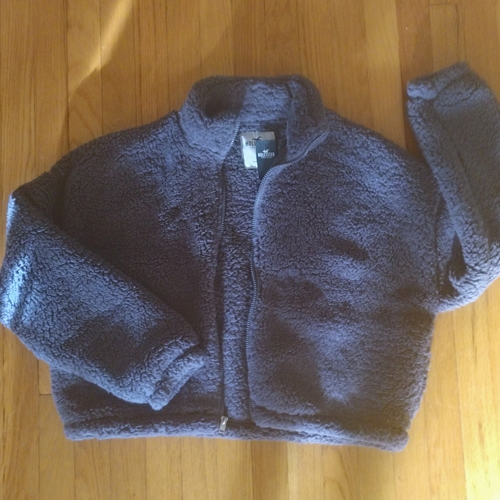 NWT Hollister Sherpa Full-zip Sweatshirt, Size Large, Blue-Gray